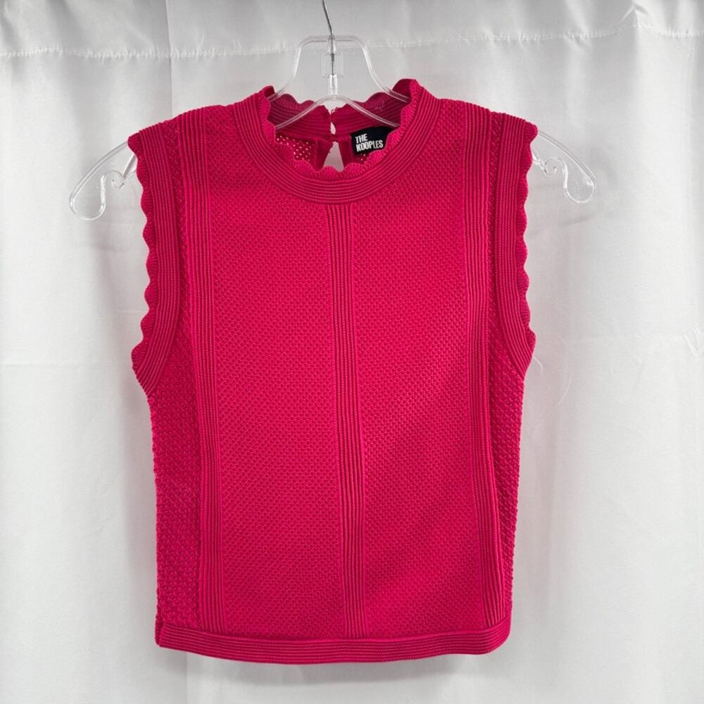 The Kooples Textured Knit Hot Pink Top Sz S Tulip Edge Stretch Sleeveless
